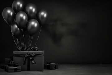 Present With Balloons in Black and White