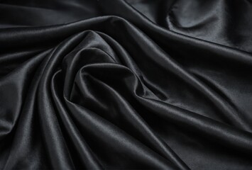 Fototapeta premium Crumpled black satin texture backgroundю texture seamless pattern For fabric , luxury design. trendy. high quality photoю wallpaper for print for text, sale and more. Mock up for the designer 