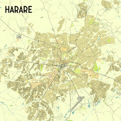 Harare Zimbabwe map poster art
