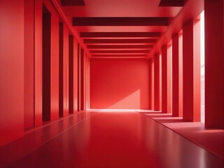 red corridor with columns