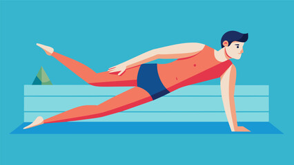 A man lying on his back in a pool allowing the buoyancy of the water to support him as he stretches out his arms and legs for a fullbody workout.. Vector illustration