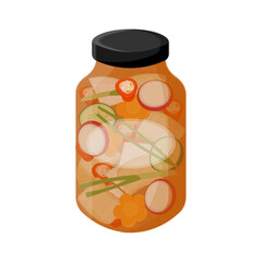 Vector Illustration logo nabak kimchi or korean water kimchi on a jar