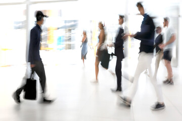 group of people in the lobby business center