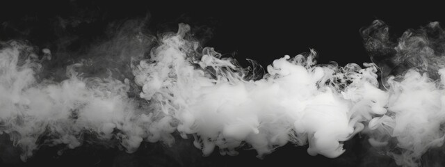White smoke on black background, abstract cloud of white vapor or fumes in dark room. Space for text. Abstract white smoke or fume background. Vape fog or steam.