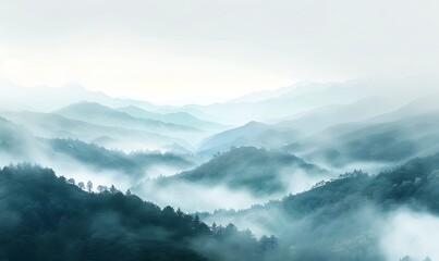 Obraz premium A misty mountain morning, with valleys below obscured by a blanket of fog