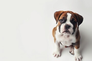 adorable young bulldog puppy sitting on white background cute pet portrait photography