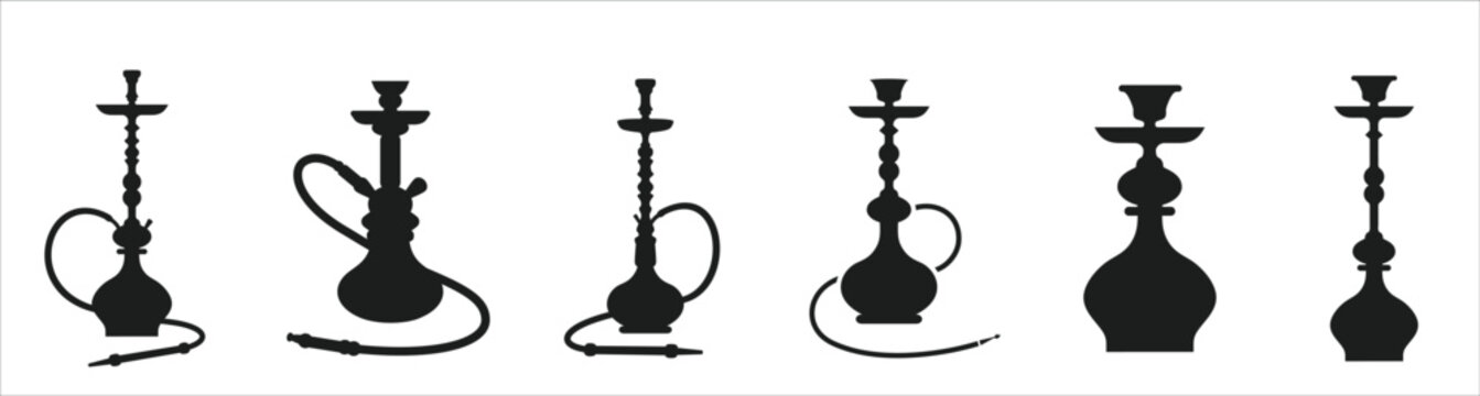 Illustrations and labels set of different shisha and hookah logo template
