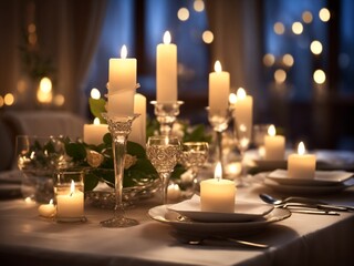 "Romantic Candlelit Dinner: Elegance and Intimacy in Soft Illumination"