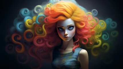 Obraz premium colorful fantasy portrait of a woman with vibrant curly hair