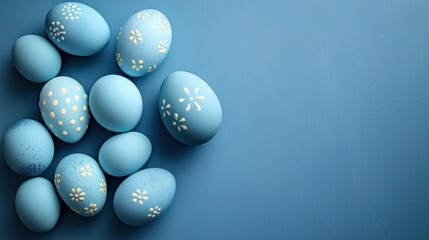 Blue Easter Eggs on Colorful Background with Copy Space for Text