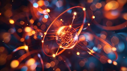Mesmerizing image of electrons orbiting a positively charged nucleus creating a spherical shape.