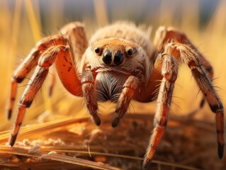 close-up of a furry spider with large eyes