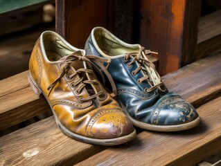 Vintage leather shoes on wooden floor