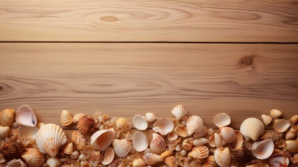 Fototapeta premium assortment of seashells on wooden background