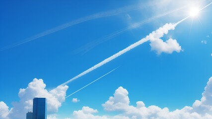 飛行機雲が通った後の青空 - obrazy, fototapety, plakaty