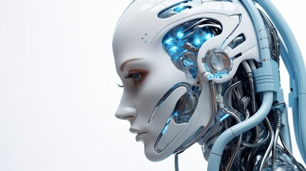 Fototapeta premium futuristic robot face with glowing blue lights