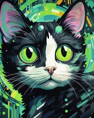 Vibrant abstract portrait of a cat