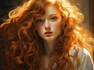 Fototapeta premium Captivating portrait of a woman with vibrant curly hair