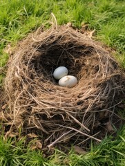 Nest with eggs in grass
