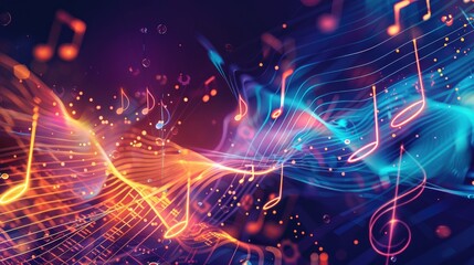 Obraz premium Music notes and signs converge to form melody on abstract dark backdrop. Musical banner. Ai Generated