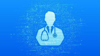 Online Doctor consultation icon. Online healthcare and medical advise medical banner. Telemedicine. E-health. Blue medical background made with cross shape symbol. Vector illustration.