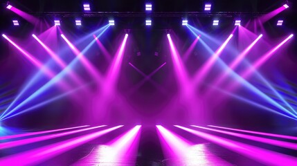 Vibrant stage illuminated with purple and blue lights, Ai Generated
