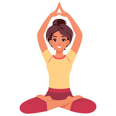 Young woman doing yoga Lotus pose Padmasana. Fitness concept. Flat vector illustration on white