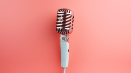 Retro microphone on pink background