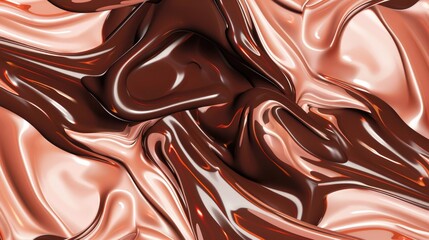 Naklejka premium Melted chocolate swirls in liquid background. Tasty confectionery delight. Ai Generated
