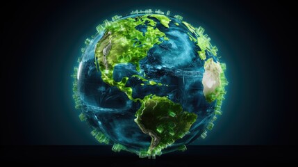 Digital globe showcasing global carbon credit markets, green investments worldwide, Ai Generated
