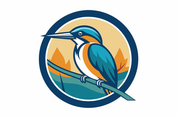 kingfisher Vector illustration, silhouette on white background, icon, svg, characters, Holiday t shirt, Hand drawn trendy Vector illustration, blue bird on a branch