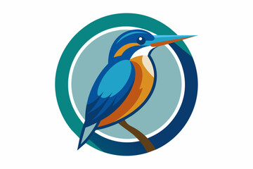 kingfisher Vector illustration, silhouette on white background, icon, svg, characters, Holiday t shirt, Hand drawn trendy Vector illustration, blue bird on a branch