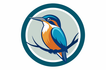 kingfisher Vector illustration, silhouette on white background, icon, svg, characters, Holiday t shirt, Hand drawn trendy Vector illustration, blue bird on a branch