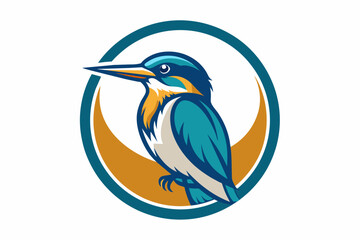 kingfisher Vector illustration, silhouette on white background, icon, svg, characters, Holiday t shirt, Hand drawn trendy Vector illustration, blue bird on a branch