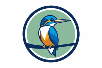 kingfisher Vector illustration, silhouette on white background, icon, svg, characters, Holiday t shirt, Hand drawn trendy Vector illustration, blue bird on a branch