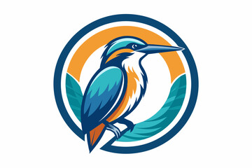 kingfisher Vector illustration, silhouette on white background, icon, svg, characters, Holiday t shirt, Hand drawn trendy Vector illustration, blue bird on a branch