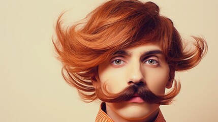 Stylish man with vibrant red hair and mustache
