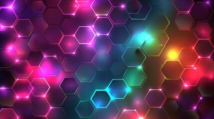 Dynamic backdrop illuminated by neon glowing hexagons, radiating futuristic allure, Ai Generated.