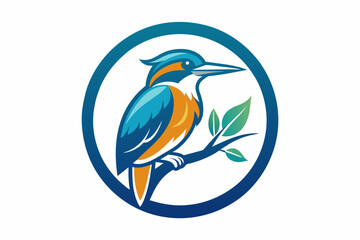 kingfisher Vector illustration, silhouette on white background, icon, svg, characters, Holiday t shirt, Hand drawn trendy Vector illustration, blue bird on a branch