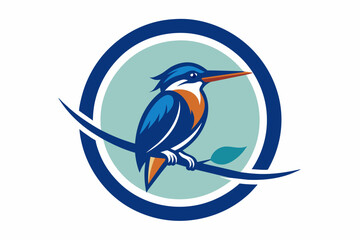 kingfisher Vector illustration, silhouette on white background, icon, svg, characters, Holiday t shirt, Hand drawn trendy Vector illustration, blue bird on a branch