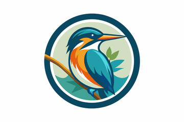 kingfisher Vector illustration, silhouette on white background, icon, svg, characters, Holiday t shirt, Hand drawn trendy Vector illustration, blue bird on a branch
