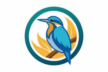 kingfisher Vector illustration, silhouette on white background, icon, svg, characters, Holiday t shirt, Hand drawn trendy Vector illustration, blue bird on a branch