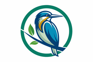 kingfisher Vector illustration, silhouette on white background, icon, svg, characters, Holiday t shirt, Hand drawn trendy Vector illustration, blue bird on a branch