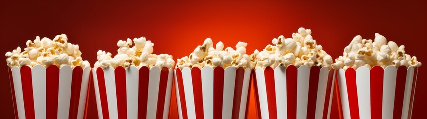 delicious popcorn in red and white striped boxes