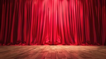 Theatre stage with elegant curtain creates a versatile backdrop for performances, offering ample copy space, Ai Generated.
