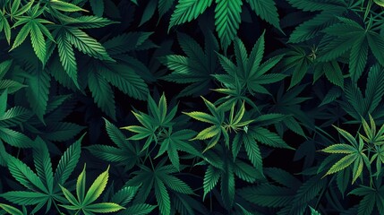 Dark backdrop showcases green cannabis leaves. Medical marijuana plant. Ai Generated