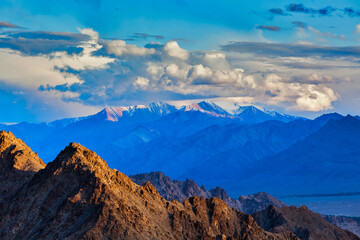 Himalayas mountains on sunset