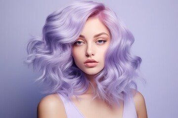 stylish woman with vibrant purple hair