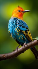 Fototapeta premium Vibrant colorful bird perched on branch