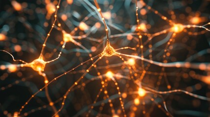 Macro shot captures neuron cells with glowing connections on abstract background, Ai Generated